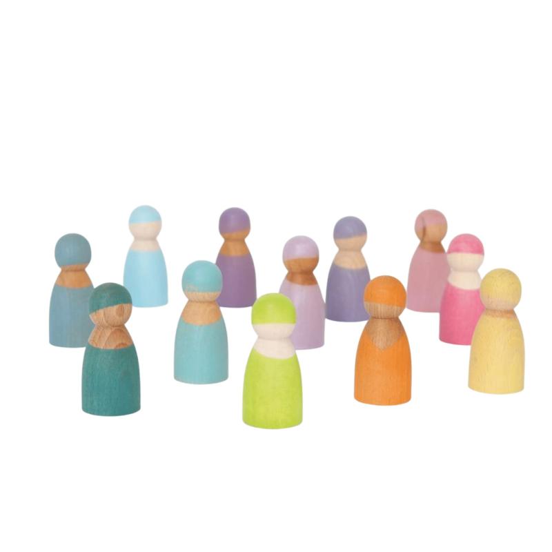 12 Pastel Wooden Peg Dolls Fairies & Gnomes