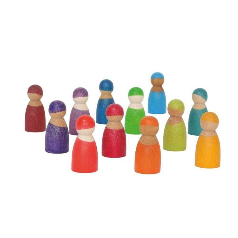 12 Rainbow Wooden Peg Dolls Dollhouse Dolls