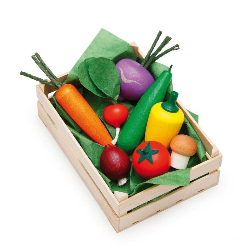 Assorted Wooden Vegetables In Crate Kitchen & House Play