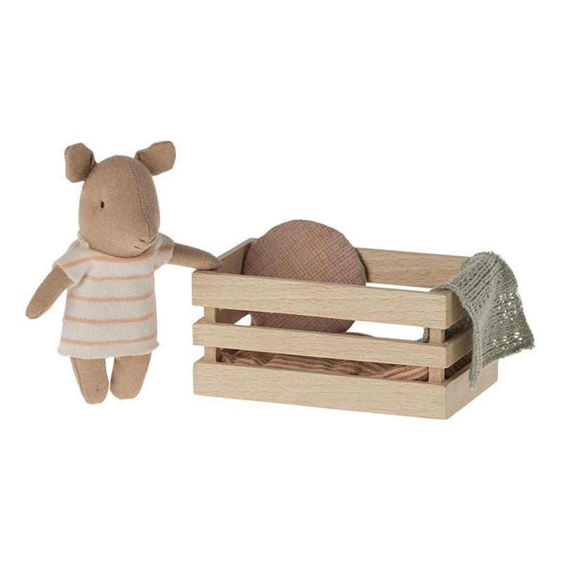 Baby Pig In A Wooden Box – Peach Stripes Dolls & Dollhouses