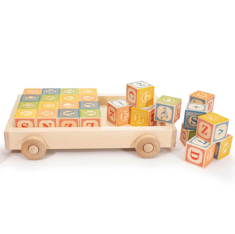 Classic Wooden Alphabet Blocks With Wagon Blocks & Building