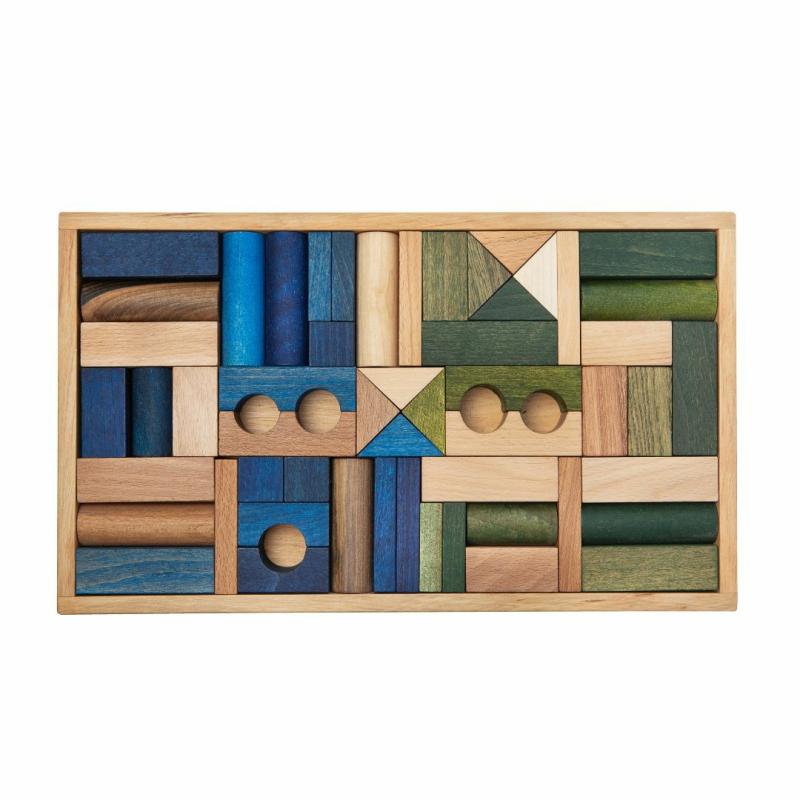 Cool Colored Wooden Block Set With Storage Tray – 54 Pieces Blocks & Building