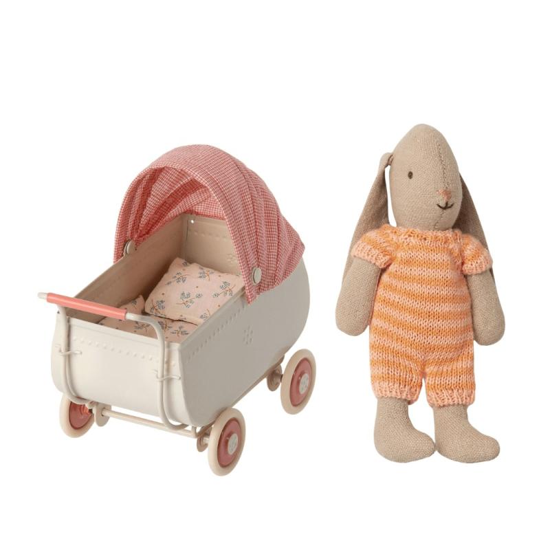 Coral Pram Carriage And Micro Bunny Pretend Play