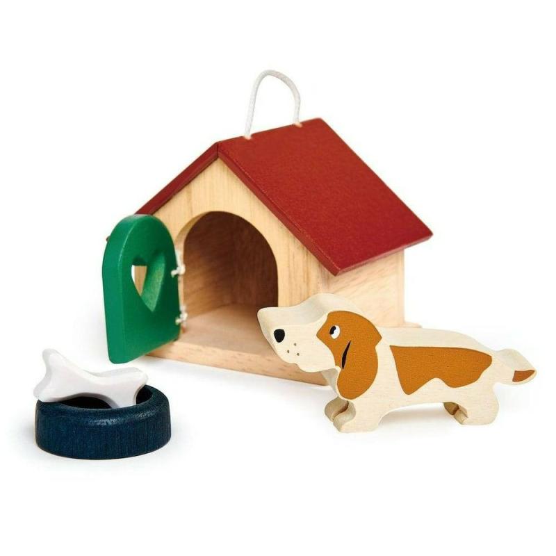 Dollhouse Wooden Pet Dog Set Pretend Play