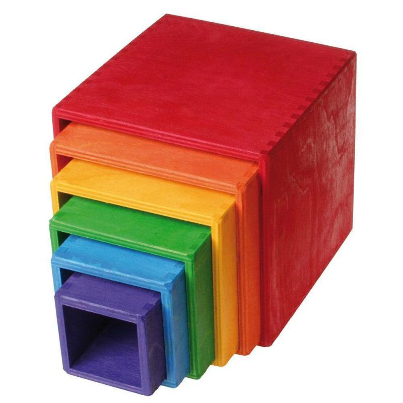 Large Rainbow Wooden Nesting Cubes Blocks & Building