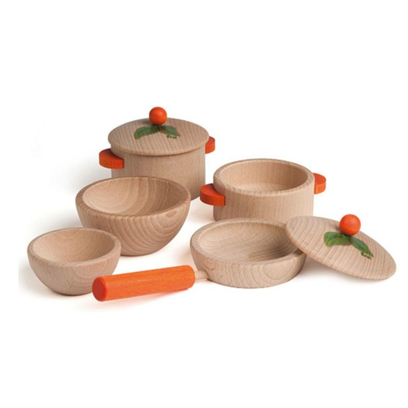 Natural Wooden Toy Cookware Set Kitchen & House Play