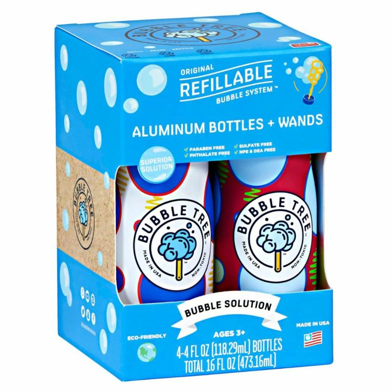 Refillable Aluminum Bubble Bottles With Wands- 4 Pack Active Play