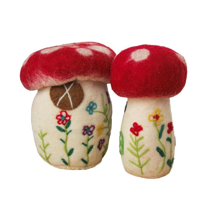 Set Of Two Felted Mushrooms Fairies & Gnomes