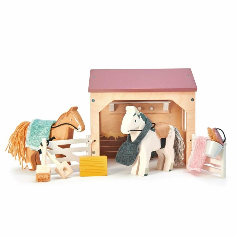 Wooden Horse Stable Play Set Pretend Play