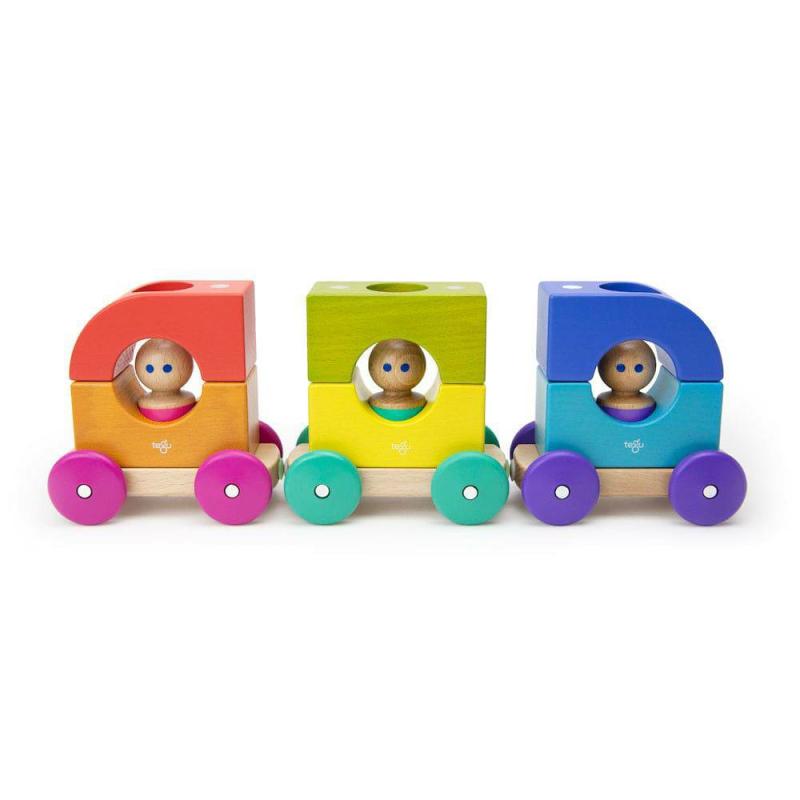 Wooden Magnetic Rainbow Tram Blocks & Building