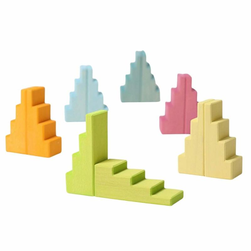 Wooden Stepped Roofs Building Blocks Set – Pastel Blocks & Building