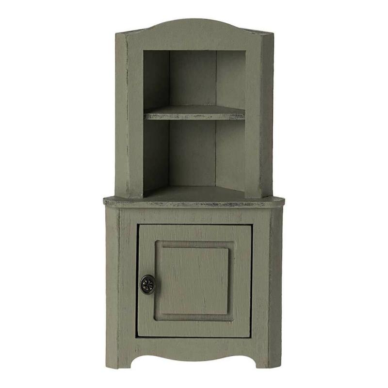 Mouse-Sized Corner Cabinet – Light Green Dolls & Dollhouses