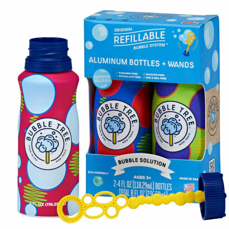 Refillable Aluminum Bubble Bottles With Wands – 2 Pack Active Play