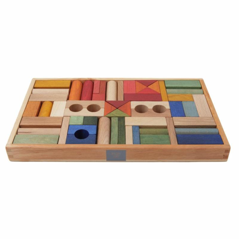 Wooden Rainbow Blocks With Storage Tray – 54 Pieces Blocks & Building